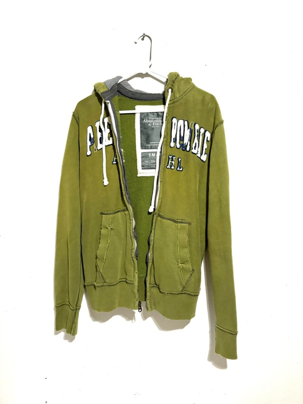 Abercrombie & Fitch Men's Green Hoodie Size Small Y2K Style